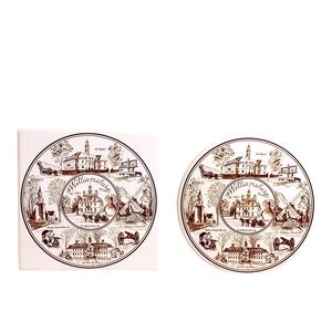 Vtg Colonial Williamsburg Virginia Trivets Round & Square Ceramic Tile Cork Back